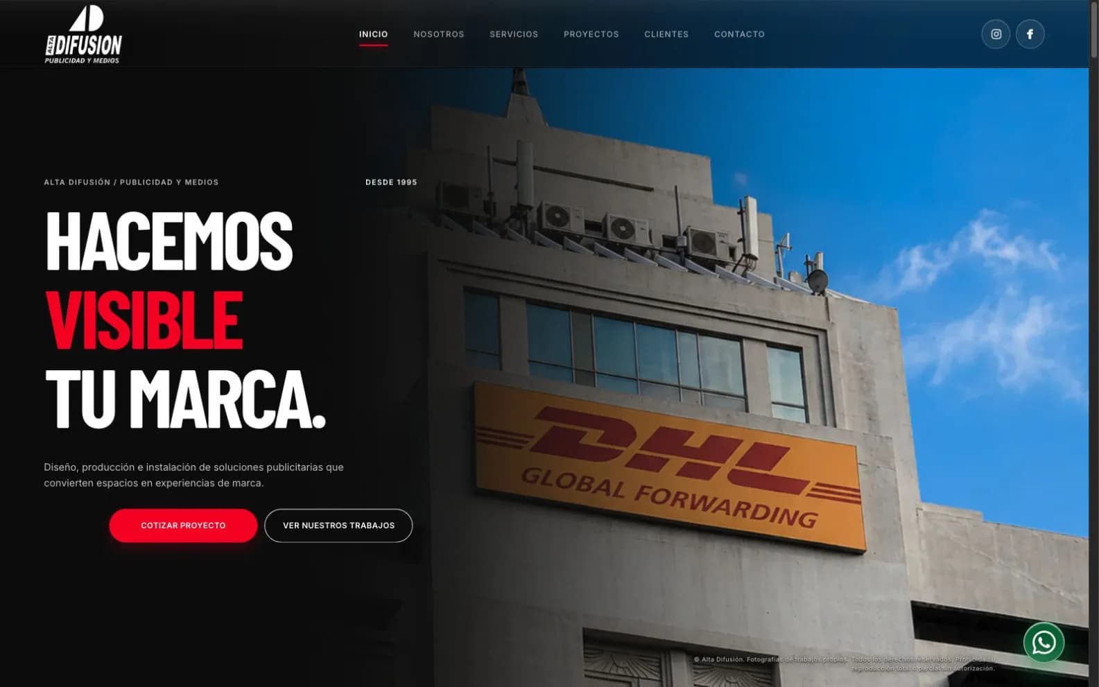 Página principal de Alta Difusión con el mensaje Hacemos visible tu marca